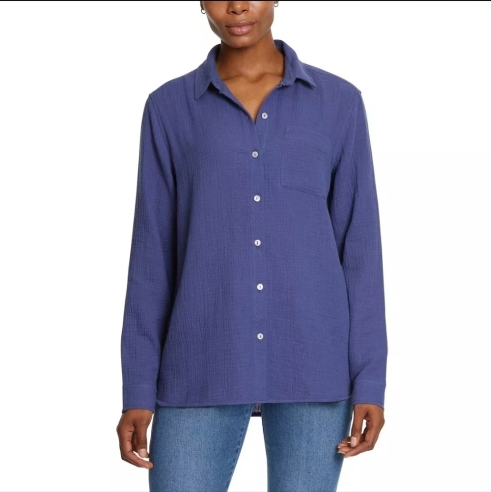 Jessica Simpson Ladies' Gauze Button Front Shirt, BLUE S, L XXL